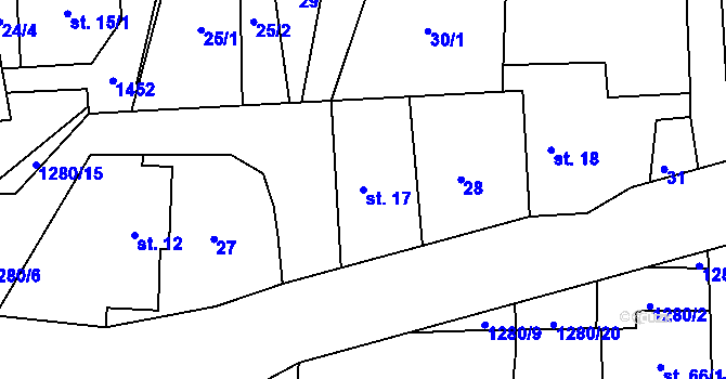 Parcela st. 17 v KÚ Býkov, Katastrální mapa