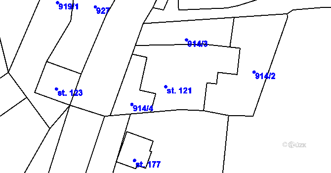 Parcela st. 121 v KÚ Býkov, Katastrální mapa