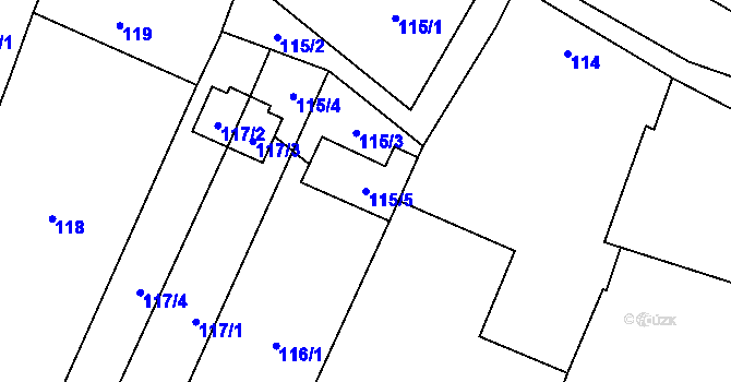 Parcela st. 115/5 v KÚ Býkovice, Katastrální mapa