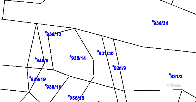 Parcela st. 831/30 v KÚ Býkovice, Katastrální mapa