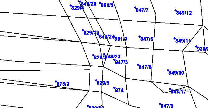Parcela st. 849/23 v KÚ Býkovice, Katastrální mapa