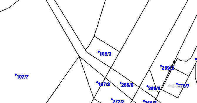 Parcela st. 105/3 v KÚ Bylany u Mostu, Katastrální mapa