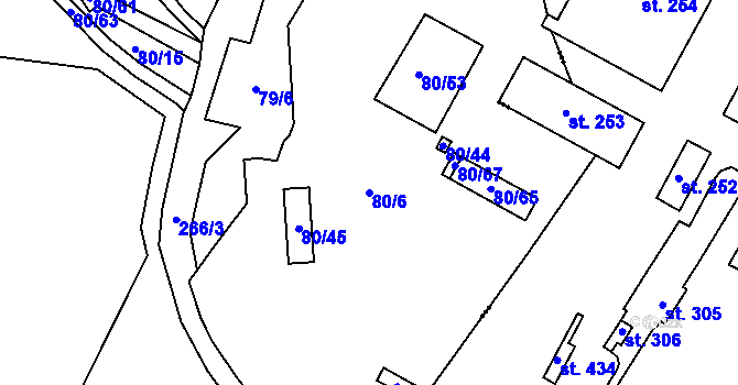 Parcela st. 80/6 v KÚ Bylany u Mostu, Katastrální mapa