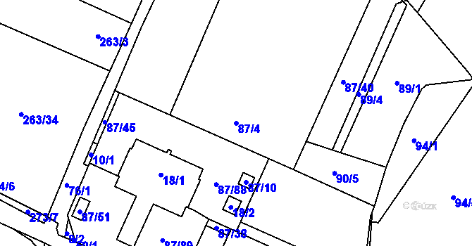 Parcela st. 87/4 v KÚ Bylany u Mostu, Katastrální mapa