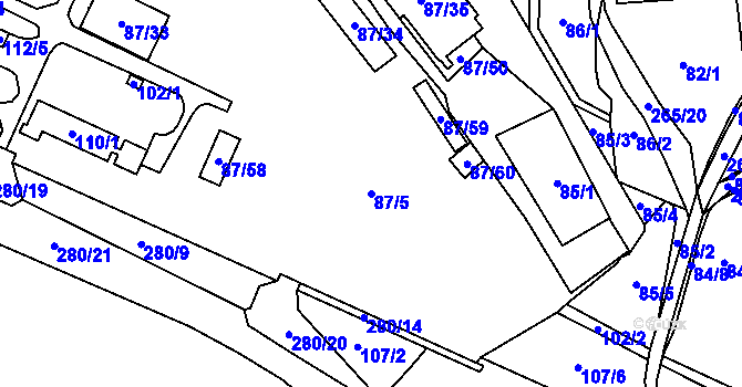 Parcela st. 87/5 v KÚ Bylany u Mostu, Katastrální mapa