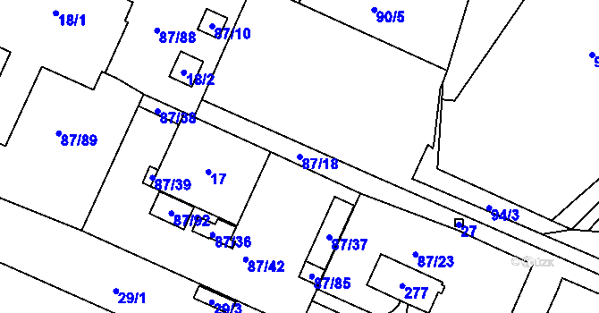 Parcela st. 87/18 v KÚ Bylany u Mostu, Katastrální mapa