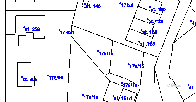 Parcela st. 178/16 v KÚ Bylany, Katastrální mapa