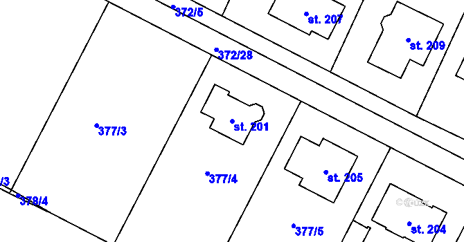 Parcela st. 201 v KÚ Bylany, Katastrální mapa