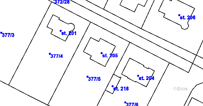 Parcela st. 205 v KÚ Bylany, Katastrální mapa
