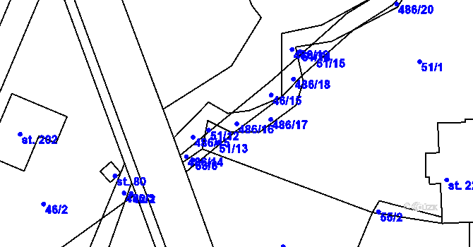 Parcela st. 486/16 v KÚ Bylany, Katastrální mapa