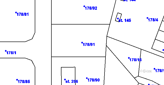 Parcela st. 178/91 v KÚ Bylany, Katastrální mapa