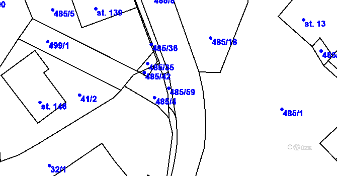 Parcela st. 485/59 v KÚ Bylany, Katastrální mapa