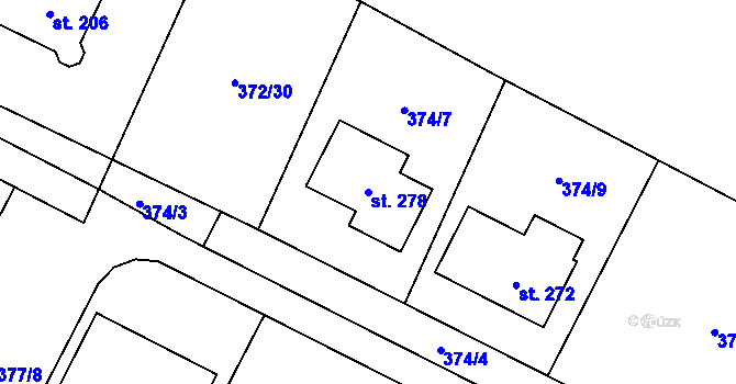 Parcela st. 278 v KÚ Bylany, Katastrální mapa