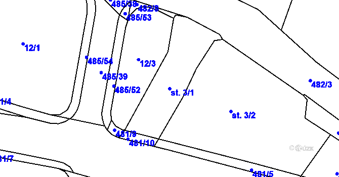 Parcela st. 3/1 v KÚ Bylany, Katastrální mapa