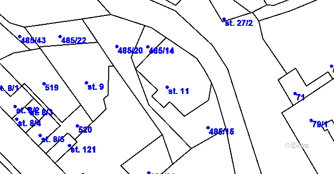 Parcela st. 11 v KÚ Bylany, Katastrální mapa