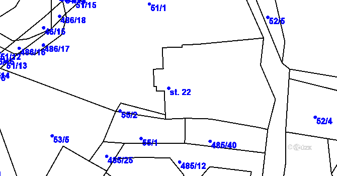 Parcela st. 22 v KÚ Bylany, Katastrální mapa