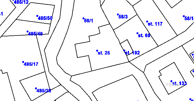 Parcela st. 25 v KÚ Bylany, Katastrální mapa