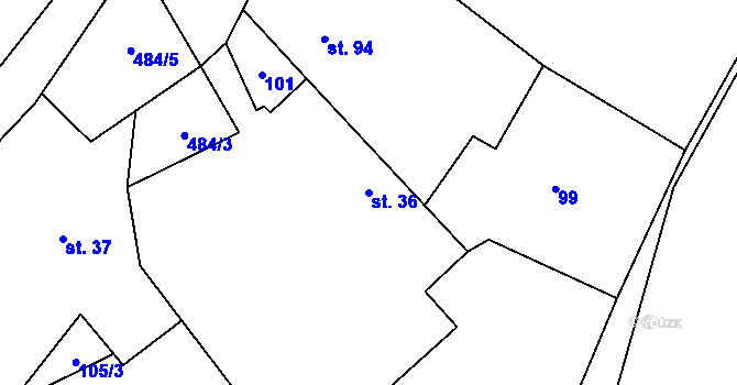 Parcela st. 36 v KÚ Bylany, Katastrální mapa