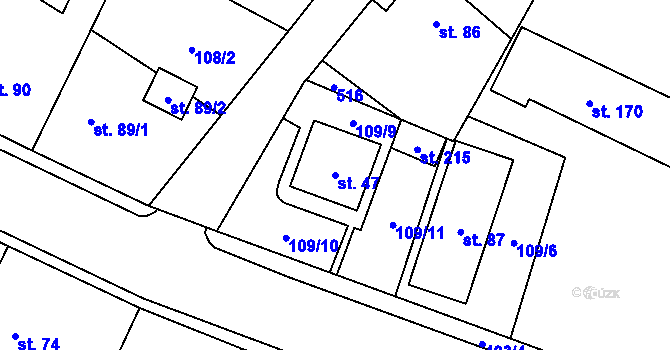 Parcela st. 47 v KÚ Bylany, Katastrální mapa