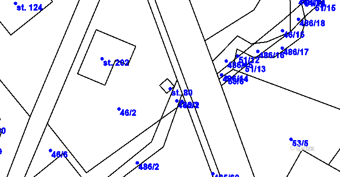 Parcela st. 80 v KÚ Bylany, Katastrální mapa