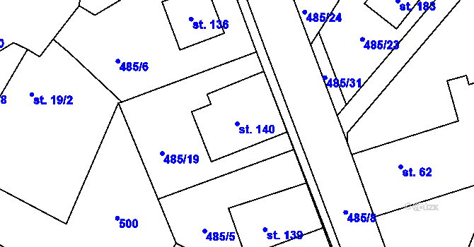 Parcela st. 140 v KÚ Bylany, Katastrální mapa