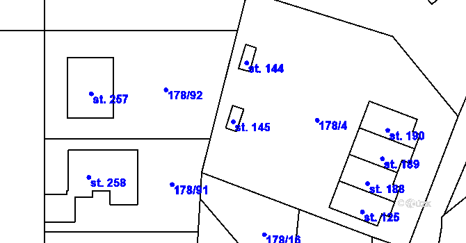 Parcela st. 145 v KÚ Bylany, Katastrální mapa