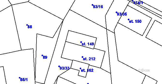 Parcela st. 149 v KÚ Bylany, Katastrální mapa