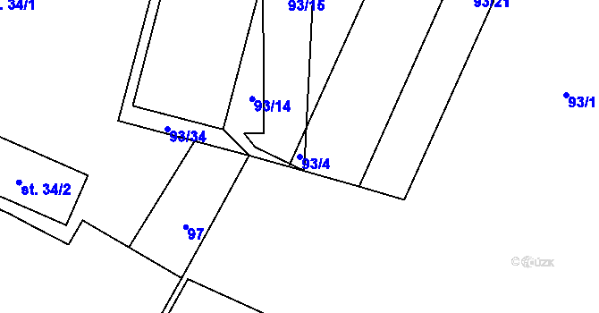 Parcela st. 93/4 v KÚ Bylany, Katastrální mapa