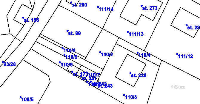 Parcela st. 110/2 v KÚ Bylany, Katastrální mapa