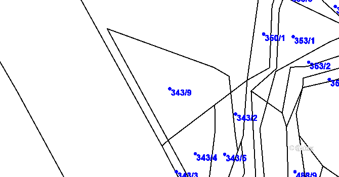 Parcela st. 343/9 v KÚ Bylany, Katastrální mapa