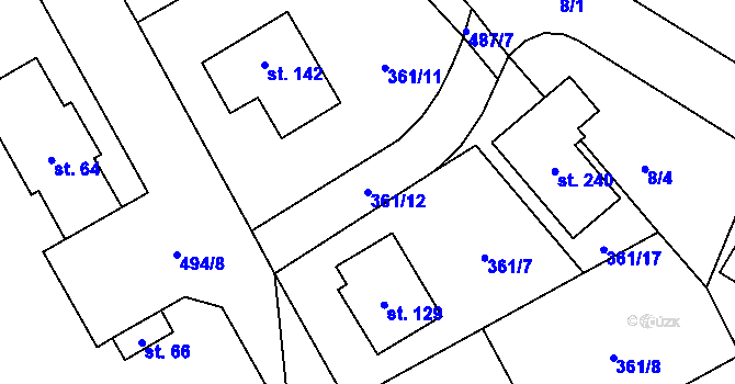 Parcela st. 361/12 v KÚ Bylany, Katastrální mapa
