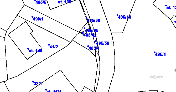 Parcela st. 485/4 v KÚ Bylany, Katastrální mapa