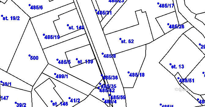 Parcela st. 485/8 v KÚ Bylany, Katastrální mapa