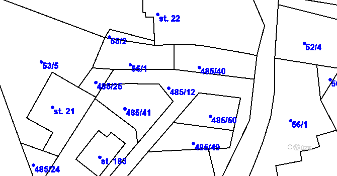Parcela st. 485/12 v KÚ Bylany, Katastrální mapa