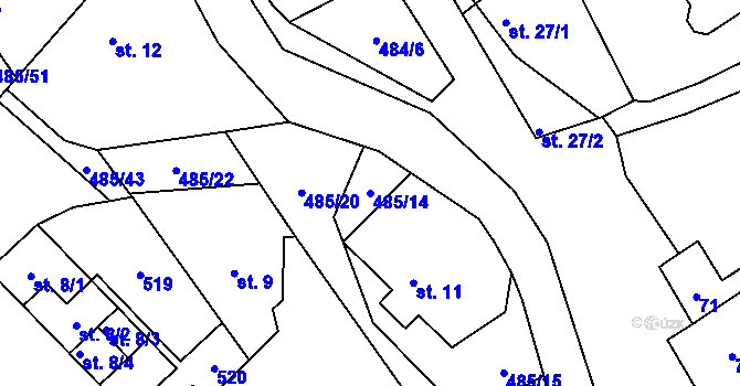 Parcela st. 485/14 v KÚ Bylany, Katastrální mapa