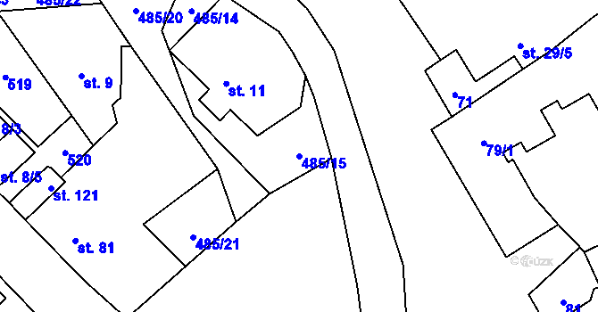 Parcela st. 485/15 v KÚ Bylany, Katastrální mapa