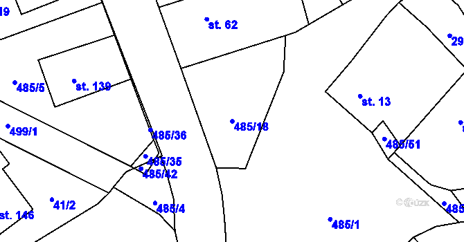 Parcela st. 485/18 v KÚ Bylany, Katastrální mapa