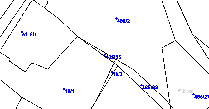 Parcela st. 485/33 v KÚ Bylany, Katastrální mapa