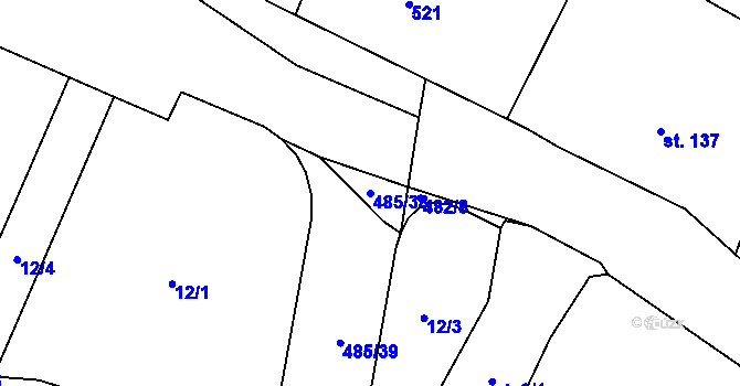 Parcela st. 485/38 v KÚ Bylany, Katastrální mapa