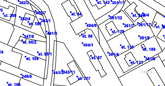 Parcela st. 494/1 v KÚ Bylany, Katastrální mapa