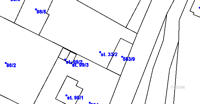 Parcela st. 33/2 v KÚ Lány u Bylan, Katastrální mapa