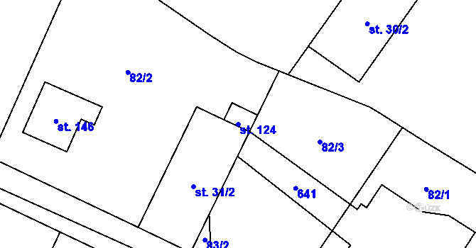 Parcela st. 124 v KÚ Lány u Bylan, Katastrální mapa