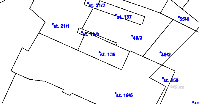 Parcela st. 136 v KÚ Lány u Bylan, Katastrální mapa