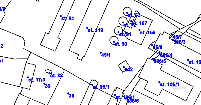 Parcela st. 45/1 v KÚ Lány u Bylan, Katastrální mapa