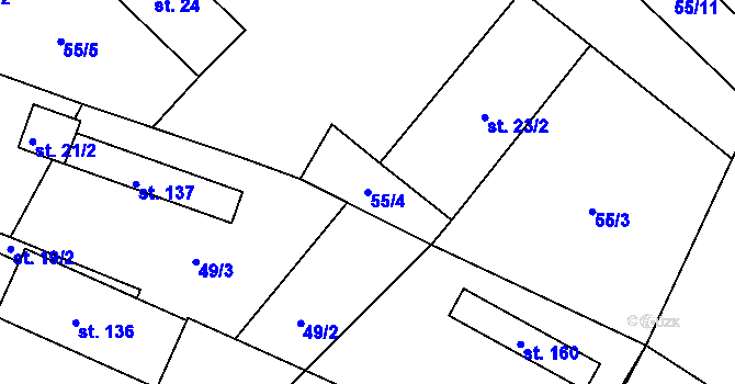 Parcela st. 55/4 v KÚ Lány u Bylan, Katastrální mapa