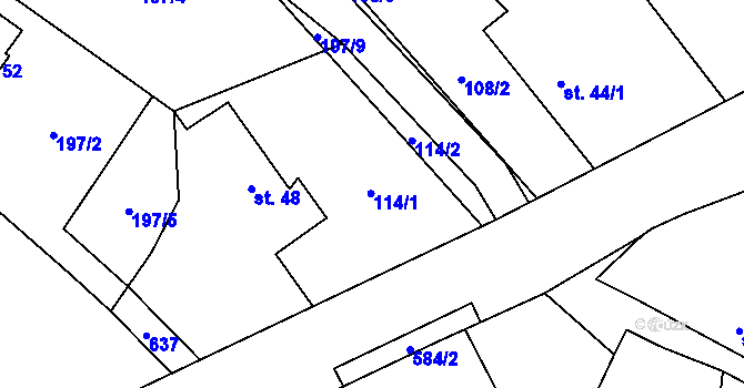 Parcela st. 114 v KÚ Lány u Bylan, Katastrální mapa