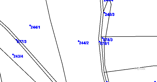 Parcela st. 244/2 v KÚ Lány u Bylan, Katastrální mapa