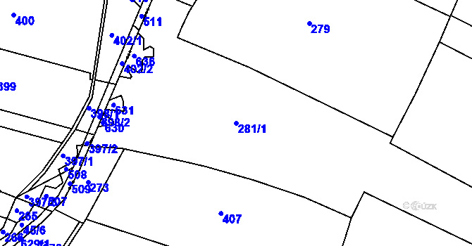 Parcela st. 281/1 v KÚ Lány u Bylan, Katastrální mapa
