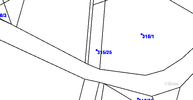 Parcela st. 315/25 v KÚ Lány u Bylan, Katastrální mapa