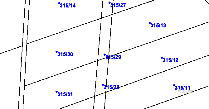 Parcela st. 315/29 v KÚ Lány u Bylan, Katastrální mapa